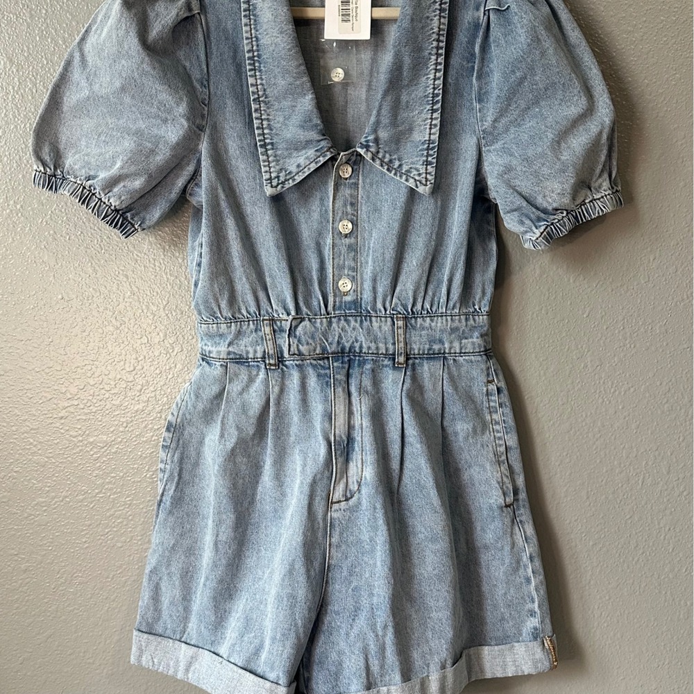 Denim Puff Sleeve Jumpsuit